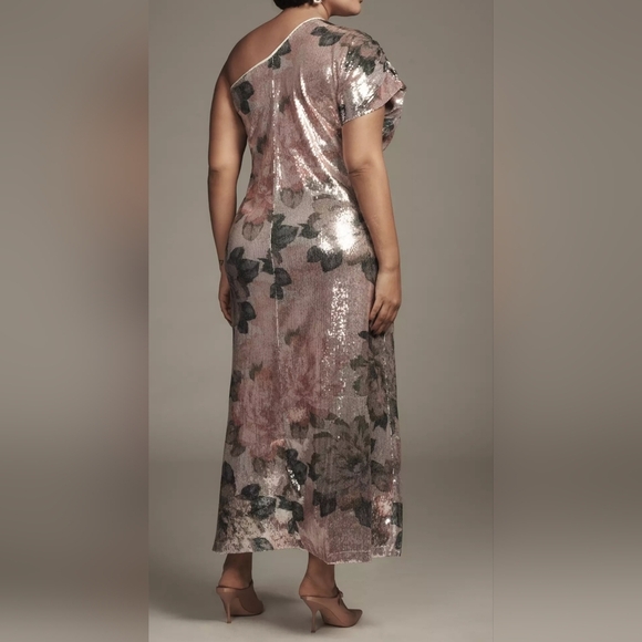 Porridge x Anthropologie One-Shoulder Floral Sequin Maxi Dress, Pink Rose, 3X - Picture 4 of 10